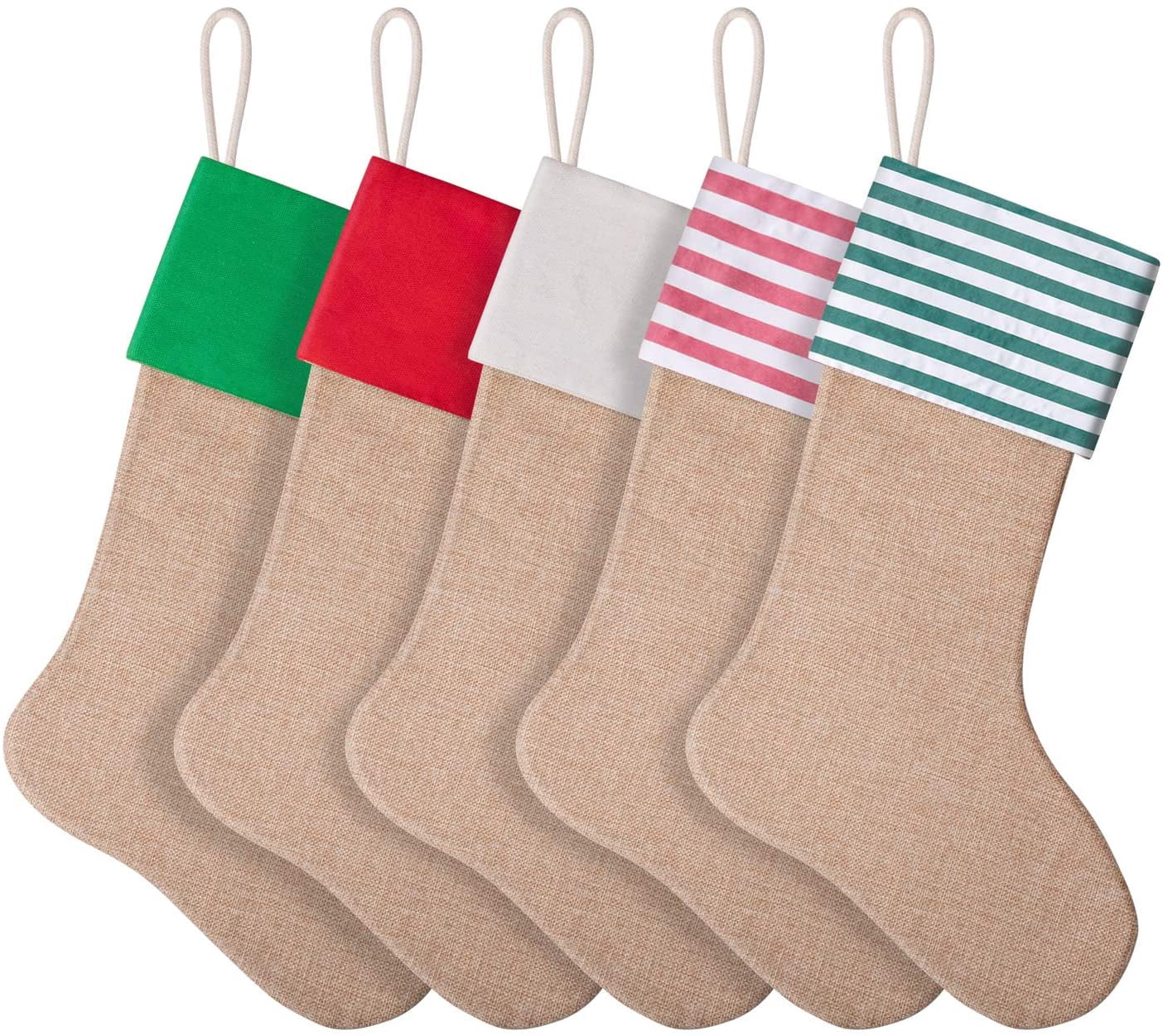5 Packs Burlap Christmas Stockings, Xmas Burlap Cotton Fireplace