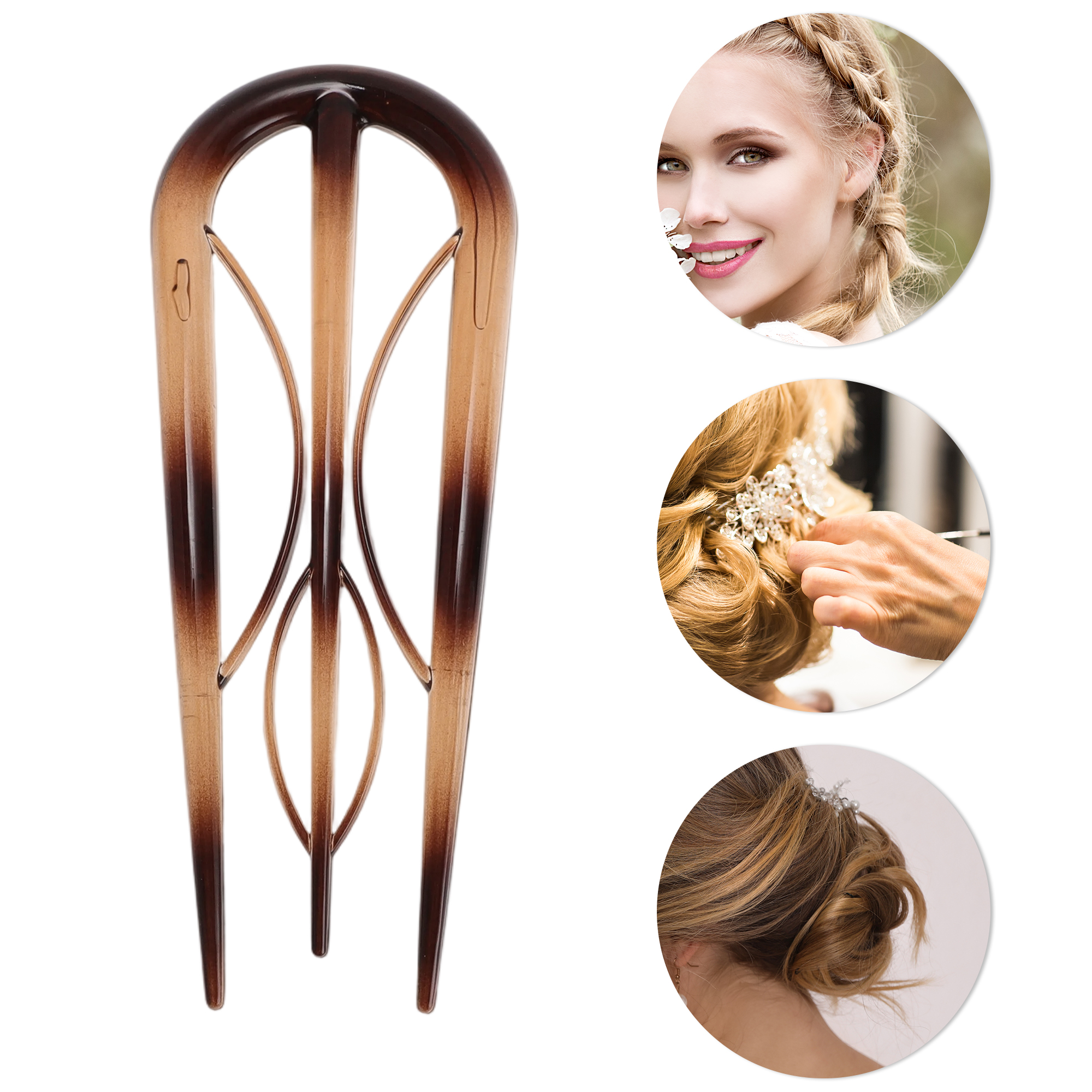 Unique Bargains U-shaped Hair Pin 3.94"x1.50" 1 Pc Glossy Brown