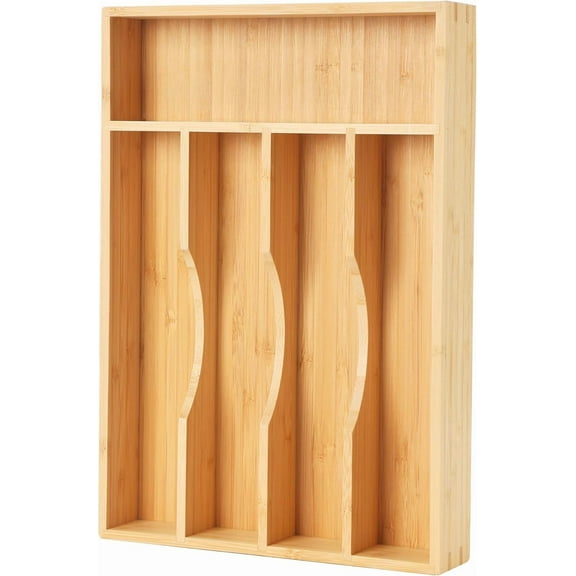 Bamboo Kitchen Drawer Organizer, 9 Inch Silverware Utensil Holder for Samll Drawer, Narrow Silverware Organizer for Cutlery Knives