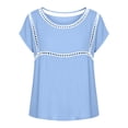 thumbnail image 7 of YUGYXL Spring T-Shirts for Women Short Sleeve Crewneck Loose Fit Casual Summer Tops Lightweight Lace Patchwork Tee Blue Tops XL, 7 of 7
