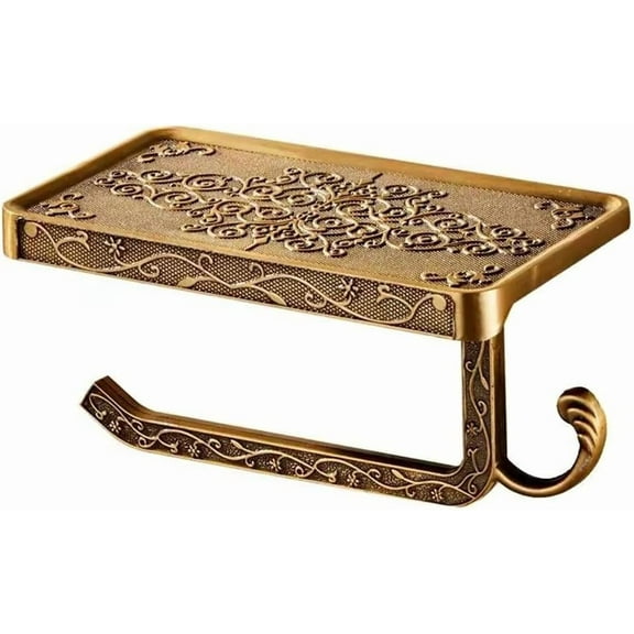 Vintage Toilet Paper Holder with Shelf Wall Mount Toilet Roll Holder Antique Toilet Tissue Storage Bathroom Accessory Aluminium Material (Bronze)