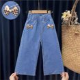 thumbnail image 2 of Zwiiyzr 2-8 Years Toddler Girl Cropped Jeans Solid Color Summer Printed Baby Botton Long Pants Denim Cute Pants Capris Blue, 2 of 3