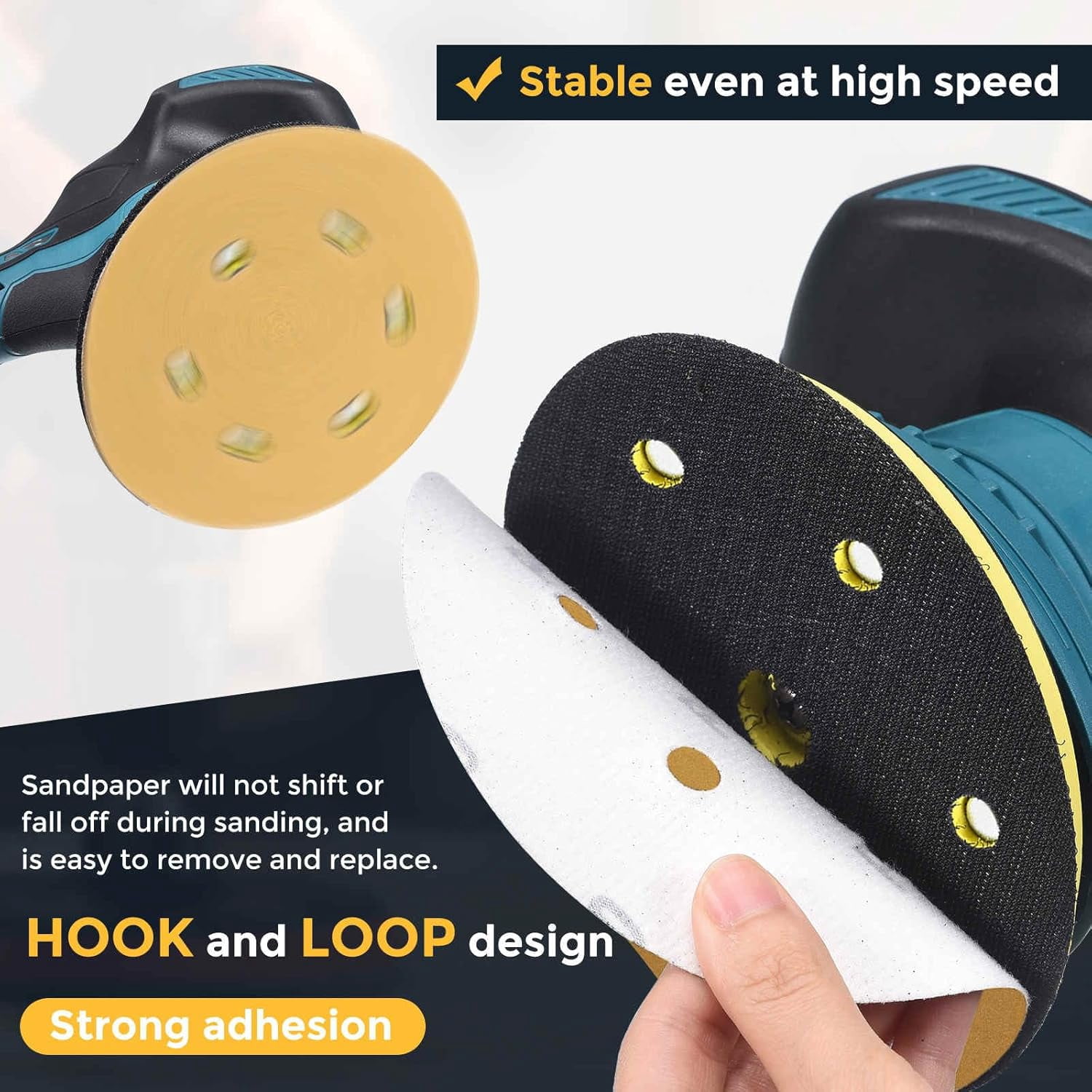 FRKSMD-50 Pcs 6 Inch Sanding Disc 6 Hole 80/100/120/150/220 Grit Hook and Loop Sandpaper Random Orbital Sander Pads for Woodworking Automotive Metal Polishing, Gold