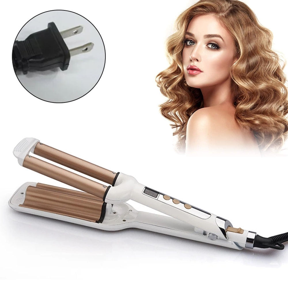 Beach Wave Curling Iron 3 Barrel Deep Hair Waver Ceramic Waving Wand Beachy Crimper Hair Iron Adjustable Heat Dual Voltage Walmart