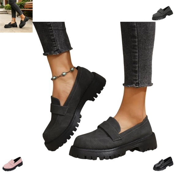 YOUYEDIAN Loafers for Women Fashion Slip On Round Toe Versatile Solid Color Platform Flats Casual Comfy Outdoor Shoes