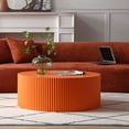 thumbnail image 5 of Stylish Round MDF Coffee Table With Handcrafted Relief Detail 35.43 Inch Bright Orange Modern Living Room Centerpiece, 5 of 8