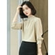 thumbnail image 4 of Camisa de mujer 100% seda auténtica pura, blusa elegante de primavera y verano con cuello alto y manga larga, blusas de mujer de color liso, 4 of 5