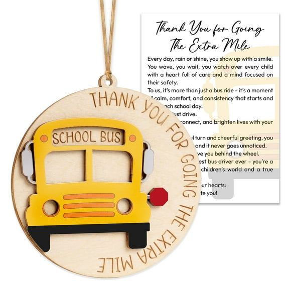 Wooden Bus Driver Ornament with Thank You Card – Christmas Appreciation Gift for School Bus Drivers, End of Year or Retirement Keepsake for School Staff