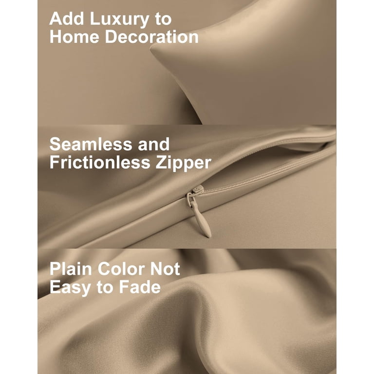 19 Momme 100% Mulberry Silk Pillowcase Set Of 2 - King Size Buff Beige With Hidden Zipper For Hair & Skin