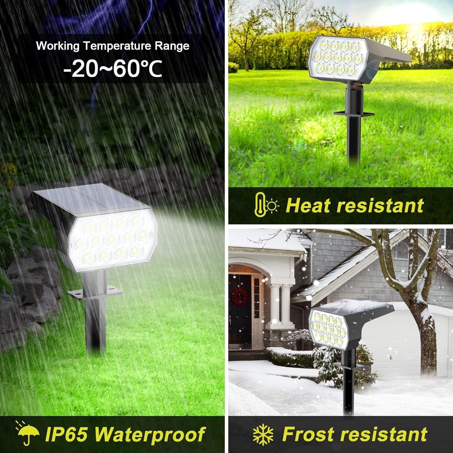Fratink Solar Lights Outdoor 8 pack, 65 LED IP65 Waterproof, 3 Modes 2-in-1 Landscape Solar Spotlight for Patio Pathway Yard (Cool White)