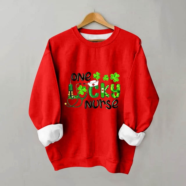 Qiopertar Mode Femmes Saint-Patrick Décontracté Manches Longues Col Rond Imprimé Chandail en Molleton Dames Hauts Blouse Offres de la Semaine Liquidation Moins de 5$ jusqu'à 90 % de Réduction
