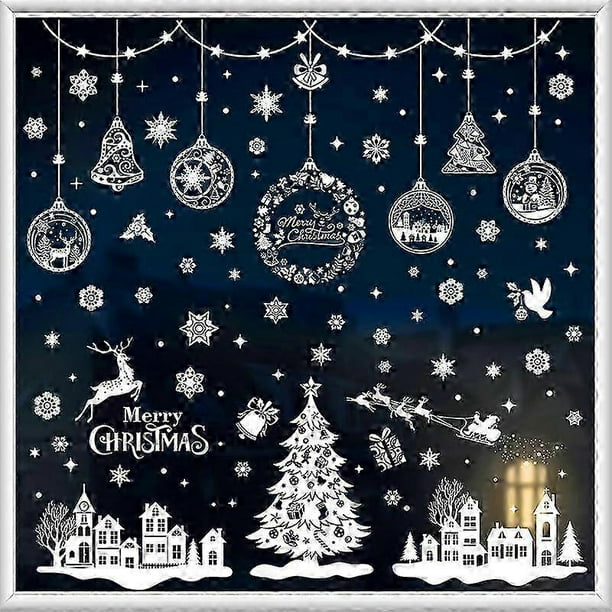 Christmas Window Stickers 244pcs Christmas Window Stickers Christmas Scene PVC Snowflake Reindeer Removable Window Stickers for Christmas Decorations