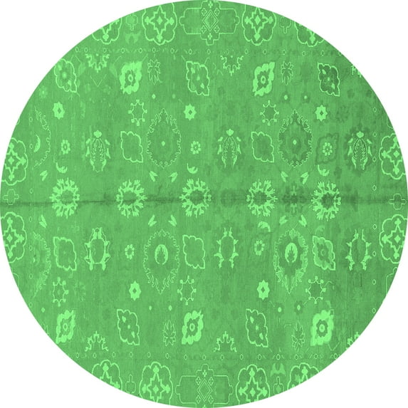 Ahgly Company Indoor Round Oriental Emerald Green Traditional Area Rugs, 3' Round