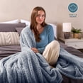 thumbnail image 3 of Bare Home Faux Shearling Blanket - Fluffy & Soft - Lightweight - Throw/Travel, Dark Blue - Tipped, 3 of 4