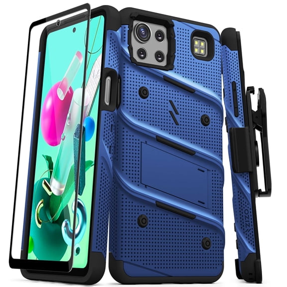 ZIZO BOLT Series for LG K92 5G Case with Screen Protector Kickstand Holster Lanyard - Blue & Black