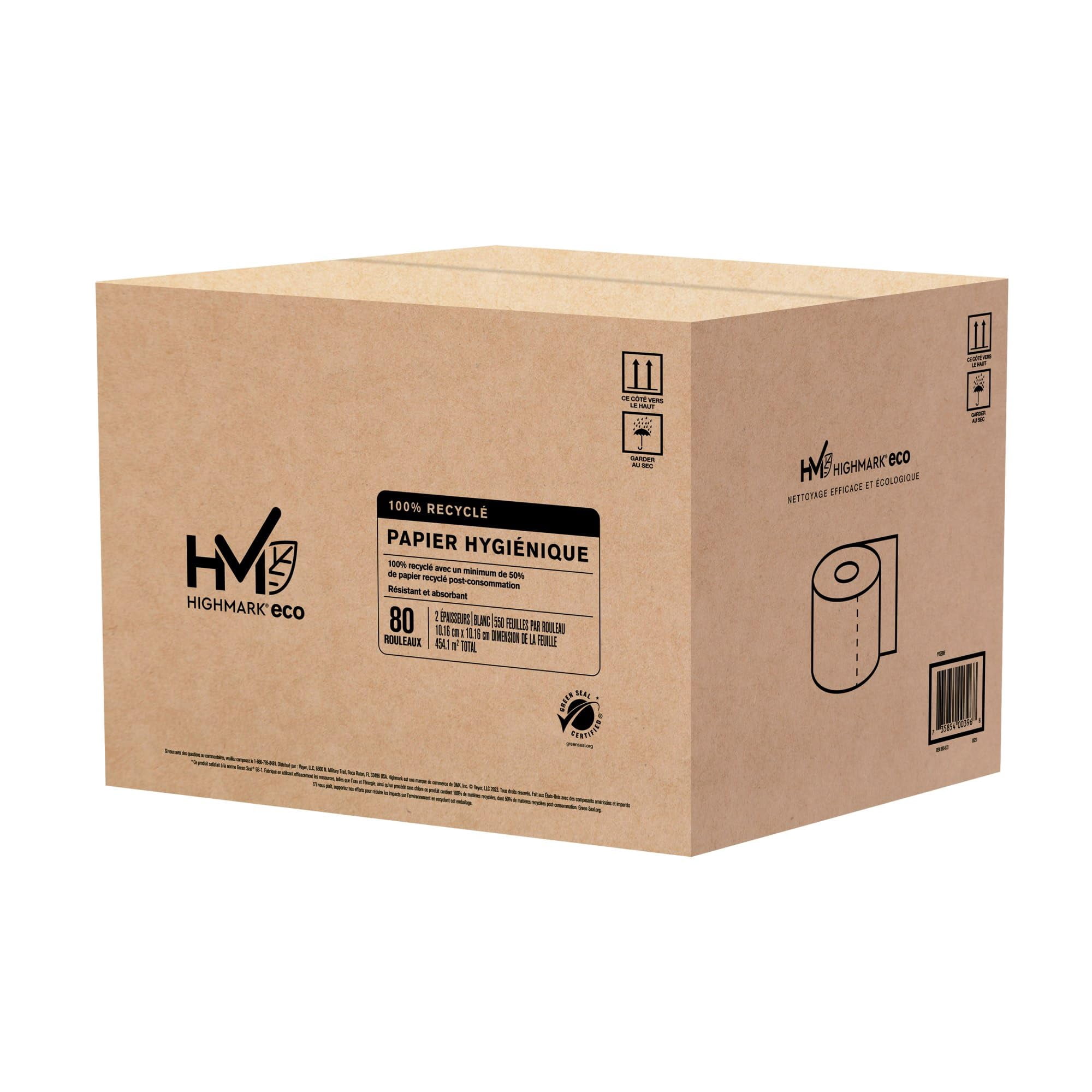 Highmark® 2-Ply Bathroom Tissue, 100% Recycled, White, 550 Sheets Per Roll, Case Of 80 Rolls