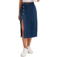 thumbnail image 1 of Falda Midi de Jean de Cintura Alta con Botones para Mujeres Chic INSPIRE, Casual, con Abertura, Talla XL, Azul Oscuro, 1 of 6