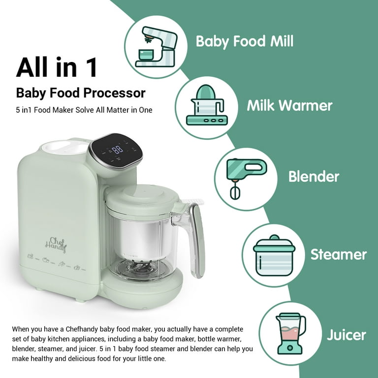 Homia Baby Food Maker Chopper Grinder - Mills and Steamer 8 in 1 Processor for Toddlers - Steam, Blend, Chop, Disinfect, Clean, 20 oz