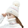 thumbnail image 2 of 2Pcs/Set Womens Winter Beanie Hat Scarf Set Warm Fuzzy Knit Hat Neck Scarves, 2 of 7