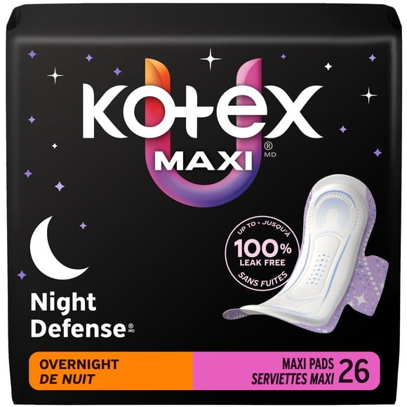 Kotex Overnight Maxi Pads With Wings, 26 Count