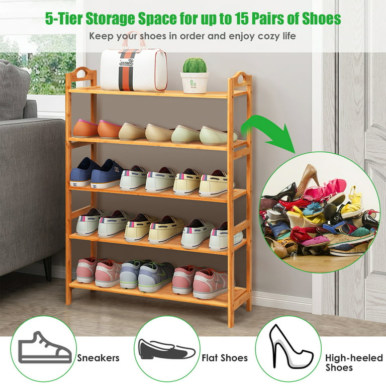 Buy 5-Tier Bamboo Shoe Rack FreeStanding Shoe Shelf Entryway Shoe Storage  Organizer by Gymax on Dot & Bo