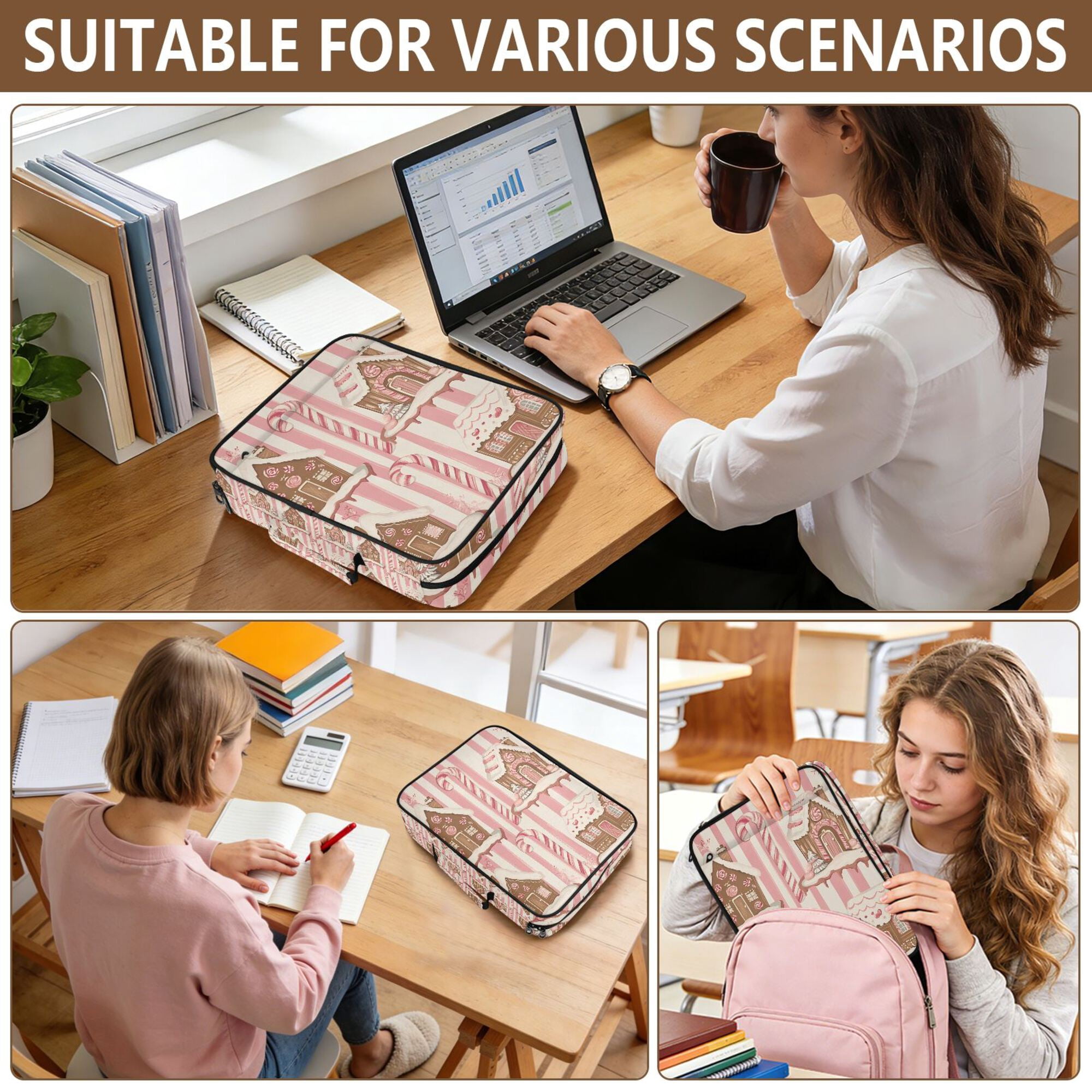FORMRS Accordion File Folder A4 Size 7-Pocket Expanding Document Organizer Bag with 3 Ring Binder, Pink Candy House