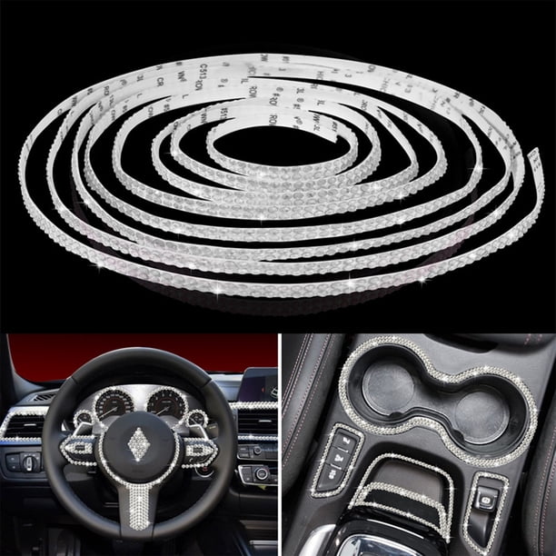 Pegatinas autoadhesivas de cristal para coches - Calcomanías brillantes de pedrería para interior y exterior, rollo de 500 cm en 7 colores (blanco, rojo, rosa, azul, morado, verde, dorado)