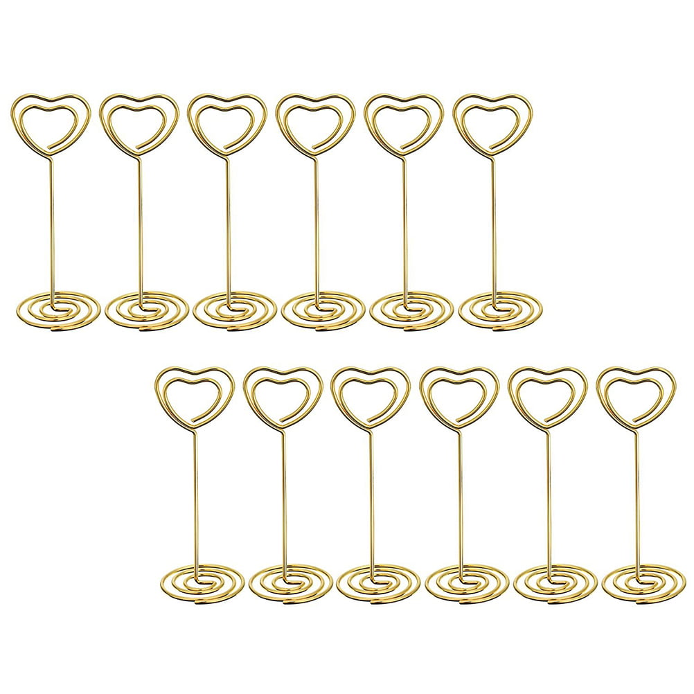 TOSSPER 20pcs Table Number Holder Heart Shape Place Card Holders Table Picture Stand Photo Holder for Menu Memo Clips