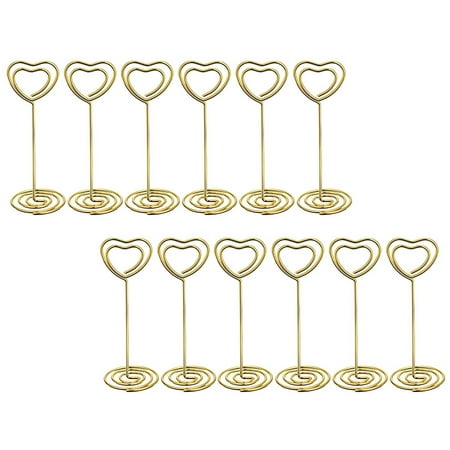 12 Pcs Golden Heart Shape Photo Holder Stands Table Number Holders Place Card Paper Menu Clips for (Best Place To Store Gold)