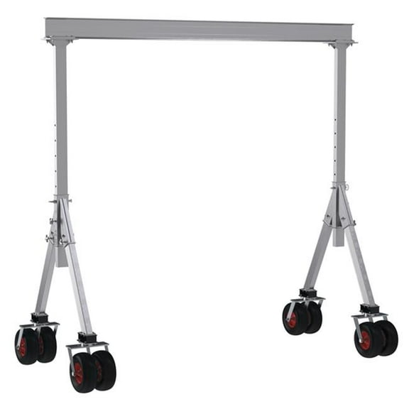 Vestil AHA-4-12-8-PNU 4000 lbs 12 x 8 ft. Aluminum Adjustable Height Gantry Crane with Pneumatic Rubber Casters - Silver