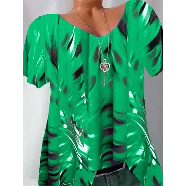 Tallas de talla grande Tinta Impresión en V cuello de tee Rosegal Camisetas tallas grandes