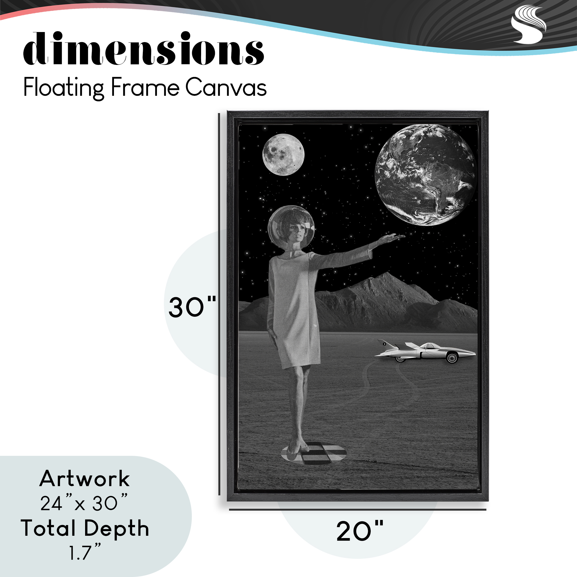 On A Mission Retro Space Black Framed Floater Canvas Wall Art, design by Elo Marc