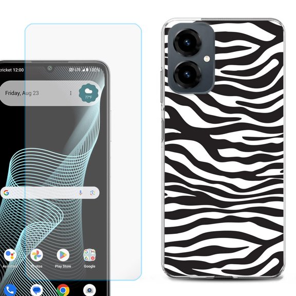 Shockproof Phone Case for Cricket Icon 2026, with Screen Protector, by OneToughShield - Zebra B/W