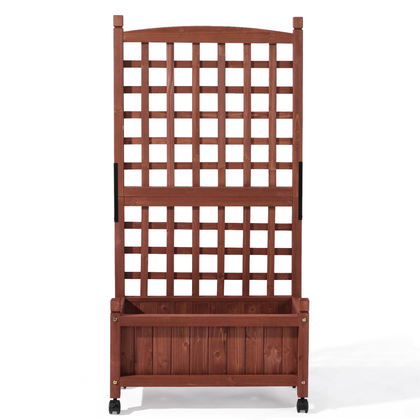 Wooden Raised Garden Bed with Trellis 24.8×11.8×50.0 in, Mobile Planter Box with Lockable Wheels, Fir Wood Vertical Planter for Climbing Plants, Privacy Screen for Patio Balcony Deck