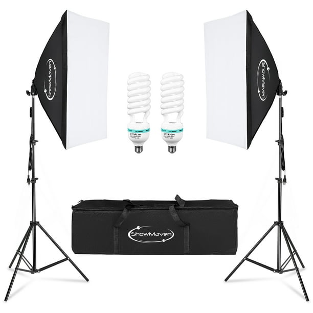 ShowMaven Softbox Lighting Kit, Studio Lights with 2 135W Bulbs 5500K