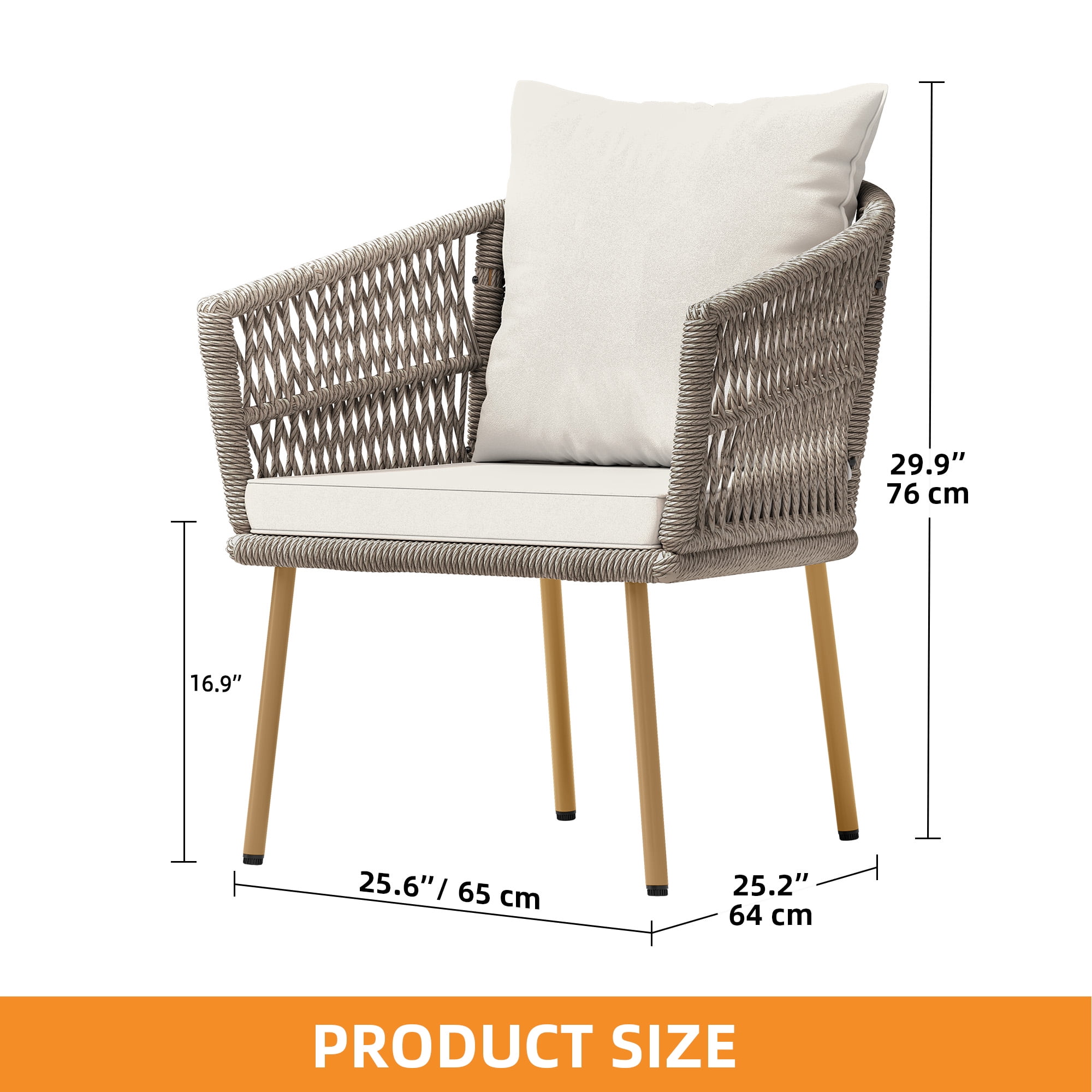 DWVO Outdoor Dining Chair, Rope Woven Design Stackable Chairs for Patio