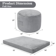 Lusimo Giant Bean Bag Chairs Bean Bag Bed with Foam Filling, Convertible Bean Bag Chair Bed with Washable Velvet Cover and Side Pocket for Adults, Family, Living Room, Gray, Full Size