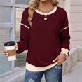 thumbnail image 4 of Sudadera Informal de Larga para Mujer, Cuello Redondo, Holgada, , con Ribete en Contraste. Vino Tinto M, 4 of 9