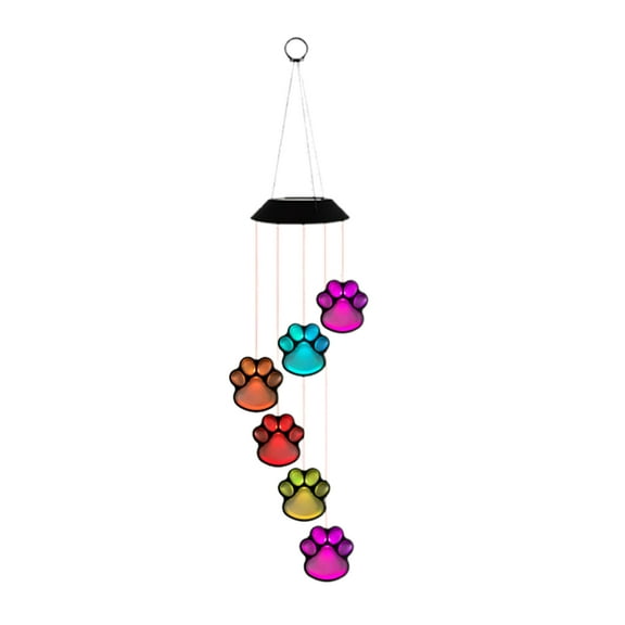 Lieonvis Cute Paw Print Solar Wind Chimes for Outside,Waterproof Color Changing Solar Mobile Hanging Lights,Sympathy Gift for Pet Lover,Balcony,Patio,Yard Decor