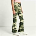 thumbnail image 4 of Spazoro Girls Flare Pants with Pockets, Button Closure Camouflage Print Relaxed Fit Lightweight Retro Bell‑Bottom Trousers for Street Daily Wear Green Size 9-10, 4 of 7