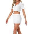 thumbnail image 4 of INSPIRE CHIC Women's Pajama Sets Short Sleeves Knit Button Down Crop Tops with Shorts 2 Piece Y2K Loungewear L White, 4 of 6