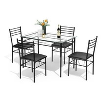 Dining Table Set, 5 Pieces Dining Set with Tempered Glass Top Table and 4 Chairs, Kitchen Dining Room Furniture, Black