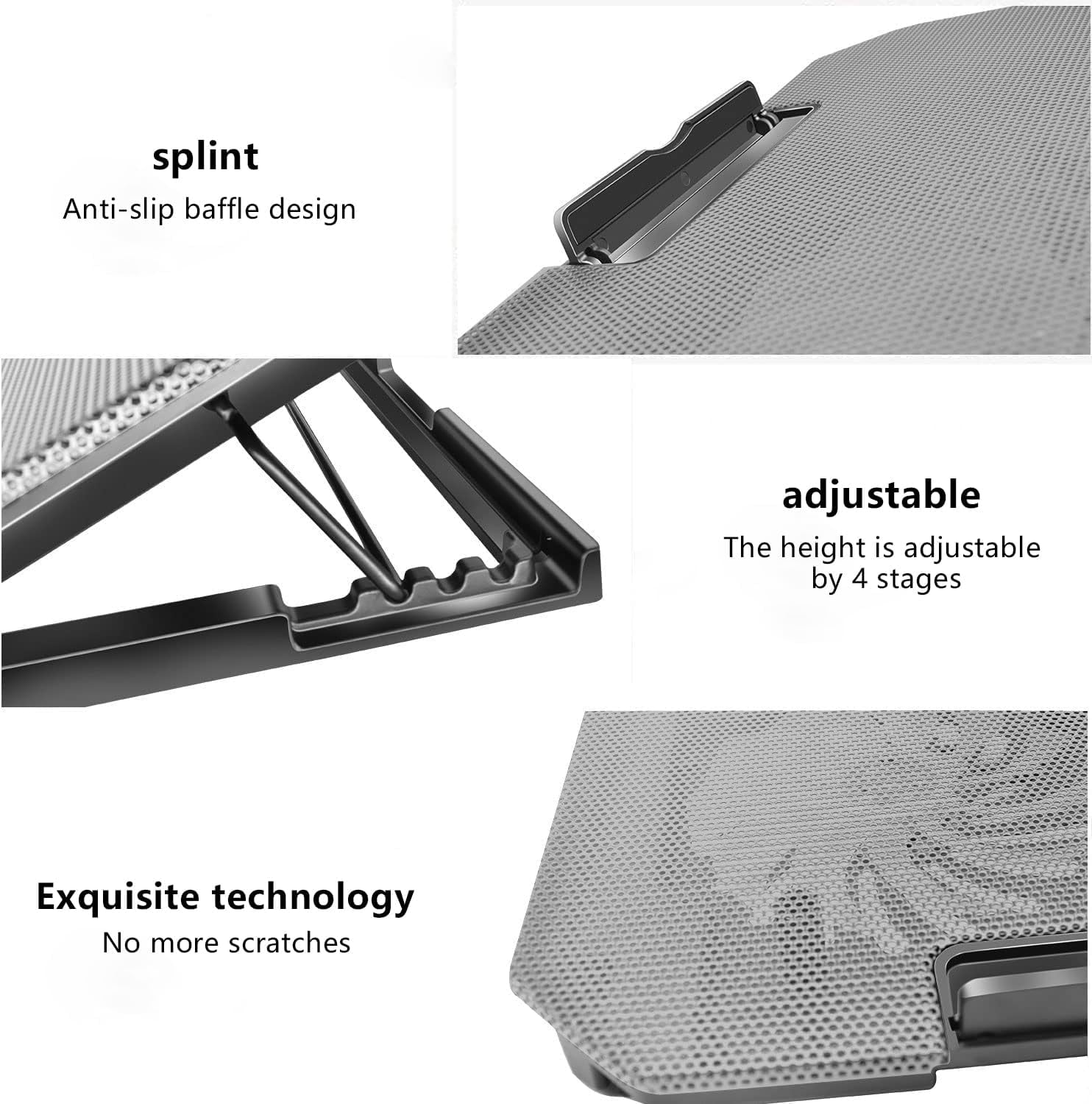 Laptop Cooling Pad, Cooler Pad Chill Mat 2 Quiet Fans LED Lights and 2 USB Ports 5 Height & with Adjustable Speed Mounts Metal Mesh Design, for 9"-17" Laptops（Silver）