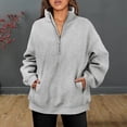 thumbnail image 3 of comerut Women Autumn Casual Sweatshirt Half Zip Pocket Solid Color Long Sleeves Stand Half High Collar Warm Windproof Winter Loose Ladies Female Pullover Hoodie Top, 3 of 7