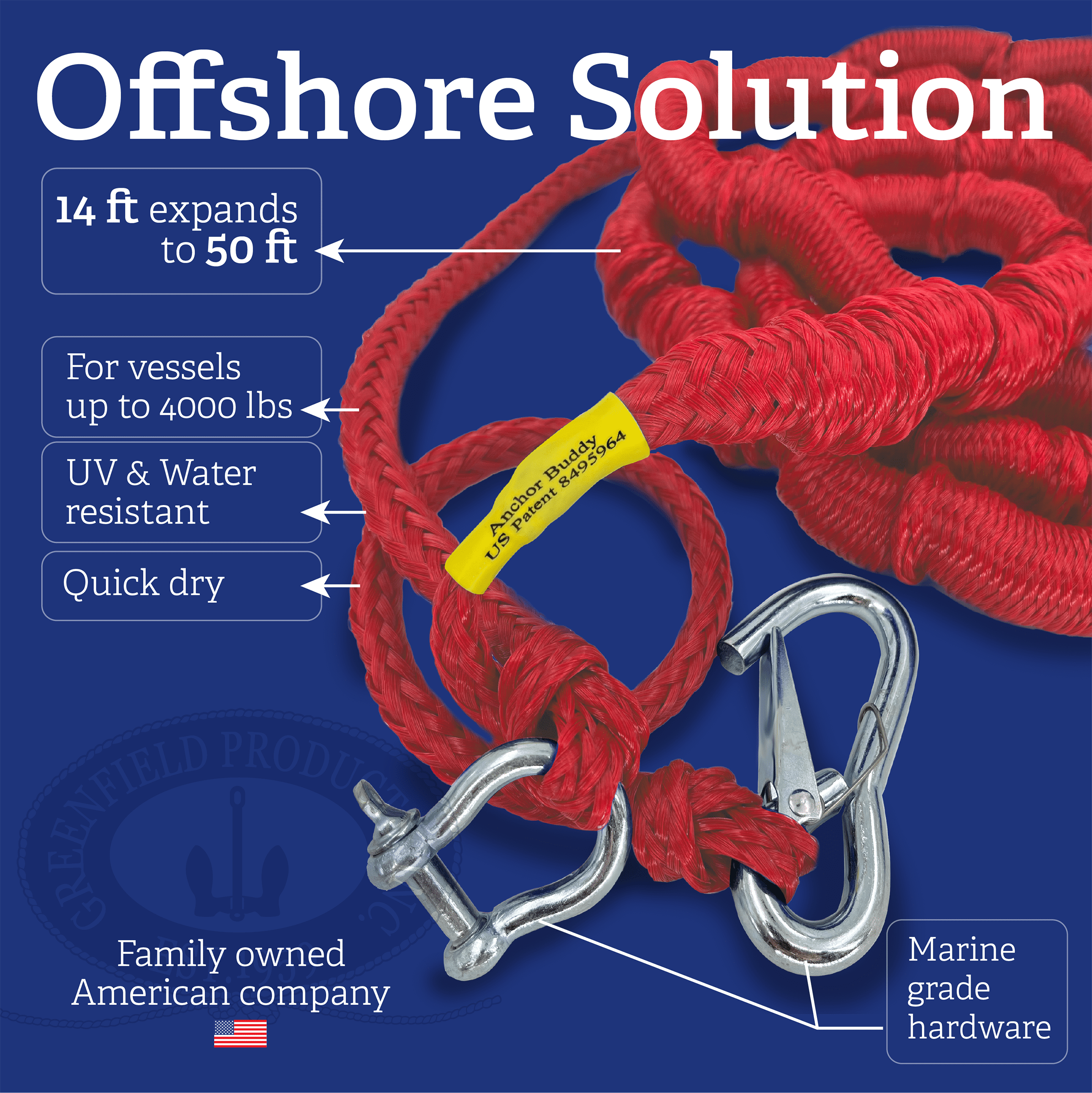 Anchor Buddy 14' to 50' (Stretched) Anchor Line Bungee Cord