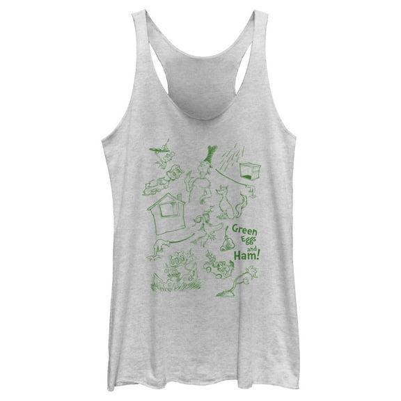 Women's Dr. Seuss Green Eggs and Ham Sketches  Racerback Tank Top