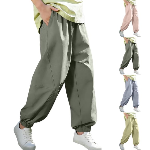 BXSRUTA Big Kids Mosquito Repellent Pants Girls Sun Protection Outdoor Hiking Pants Breathable Lightweight Elastic Waist with Pockets
