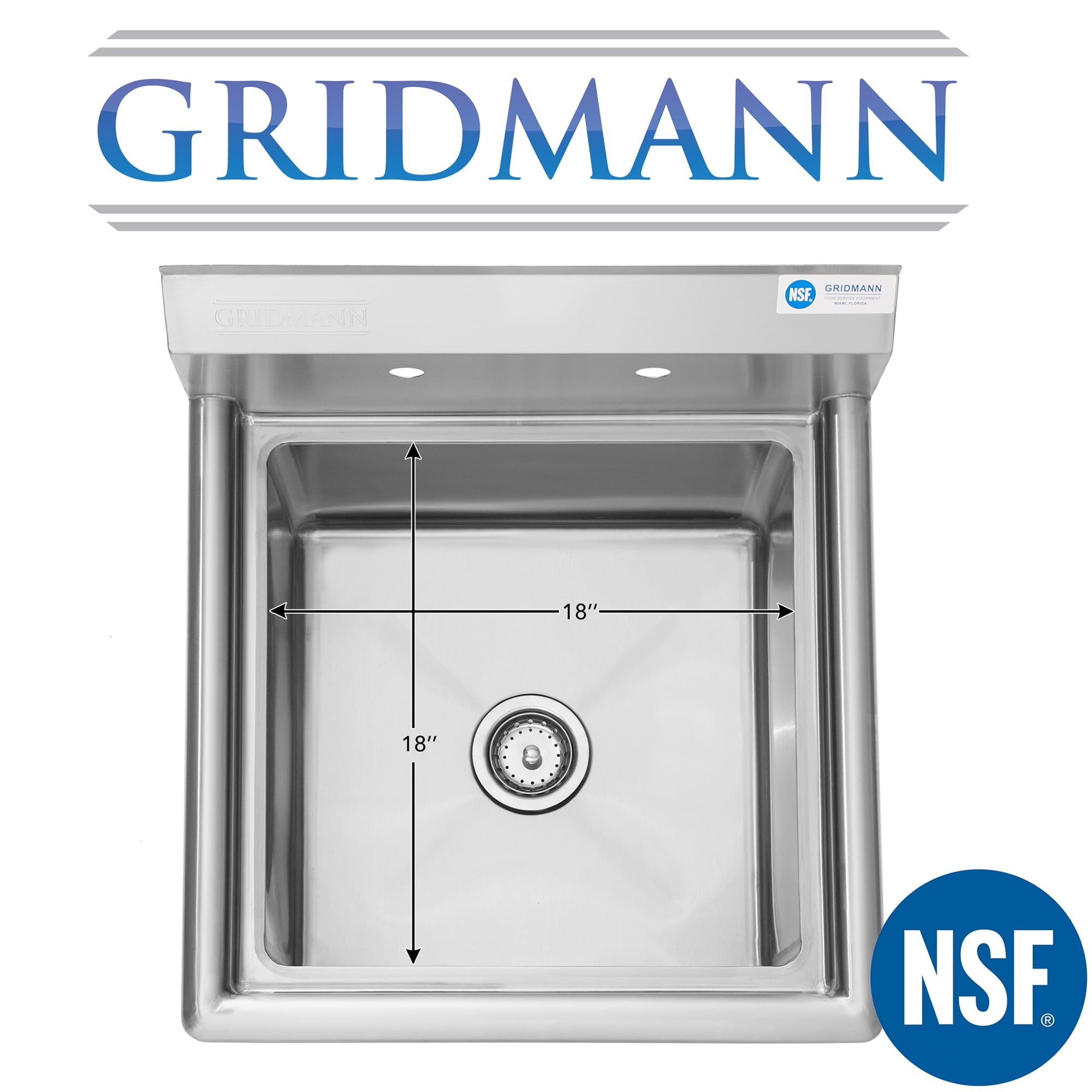GRIDMANN Stainless Steel Utility Sink with 18" x 18" Bowl, NSF Commercial Kitchen Prep Sink