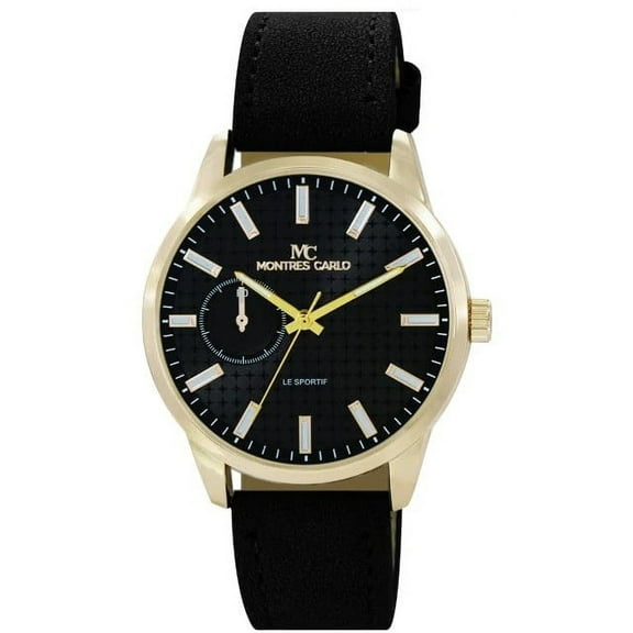 45mm Montres Carlo Men's Dress Luxury Vegan Leather Band Fashion Sports Watch (Gold/Black/Black)