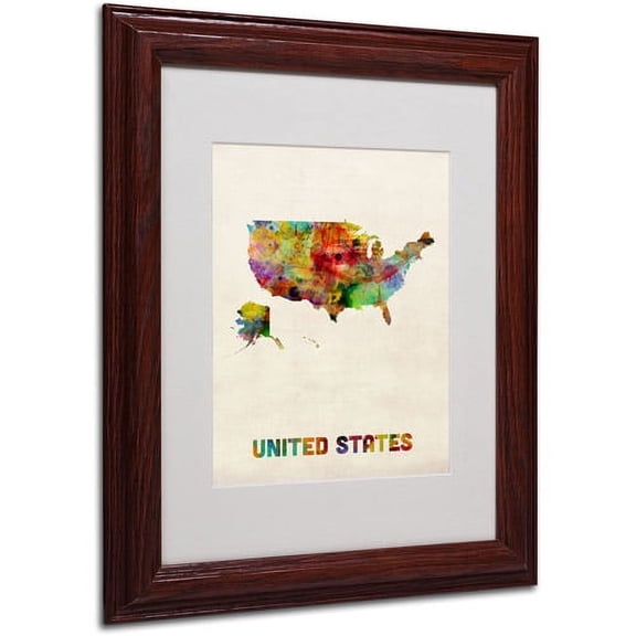 Trademark Fine Art "US Watercolor Map" by Michael Tompsett, Wood Frame